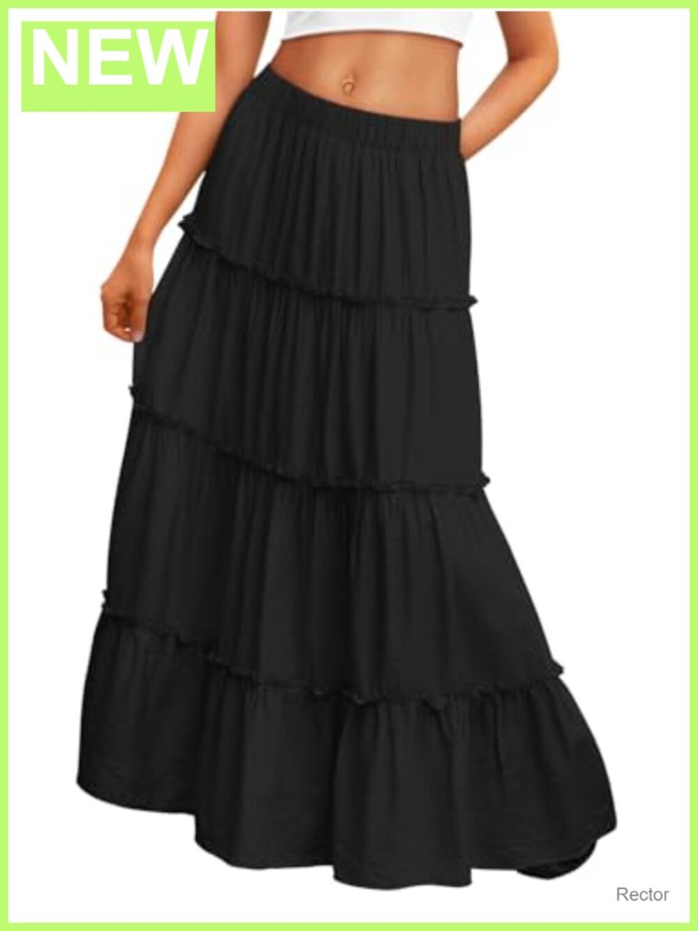 Boho Maxi Skirt for Women High Waist A-Line Ruffle Hem with Pockets